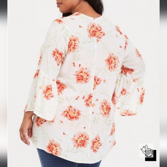 Plus Size Torrid 1x/2x Ivory & Orange Floral Chiffon Kimono top - Picture 5 of 9